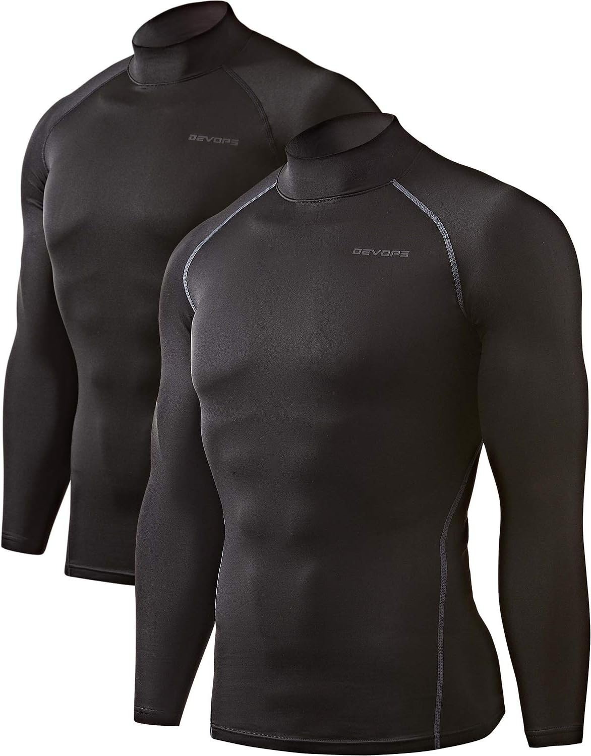 DEVOPS 2 Pack Mens Thermal Turtle Mock Neck Shirts, Compression Long Sleeve Tops and Hoodies