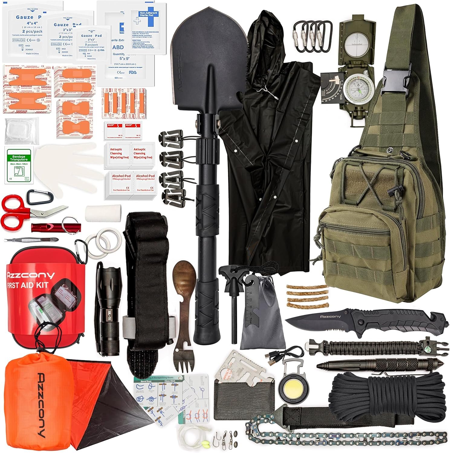 Emergency 250 Survival Kit Backpack - First Aid  Tourniquet - Go Bugout Bag - Get Home Survival Gears and Supplies Camping Outdoor Hiking Car - Tactical Military Grade EDC - Gift for Man Woman