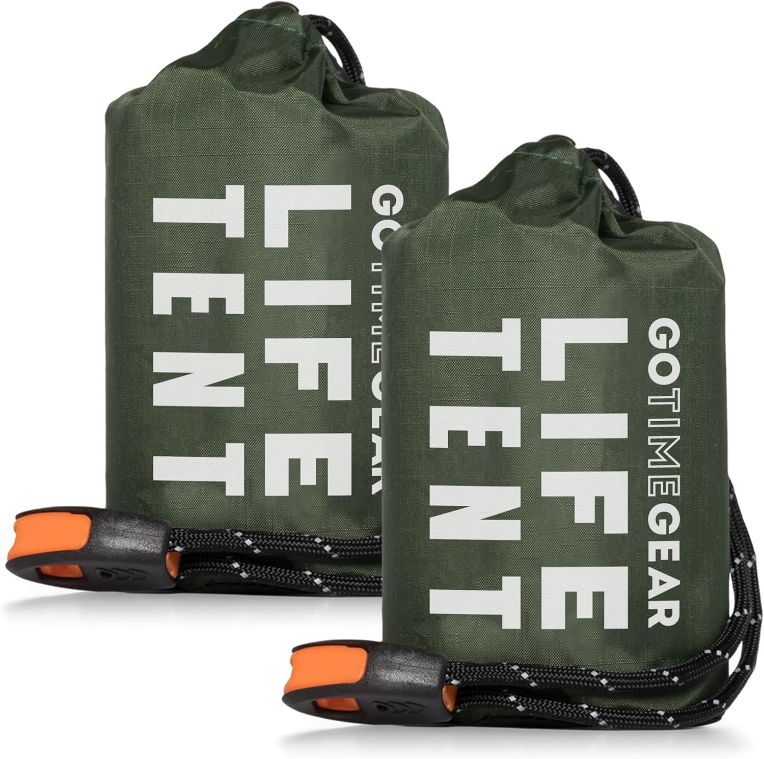 Go Time Gear Survival Life Tent • 2 Person Mylar Emergency Shelter Tube Tent + Paracord • All-Weather Protection for Camping, Hiking,  Survival Kits • Includes Emergency Whistle