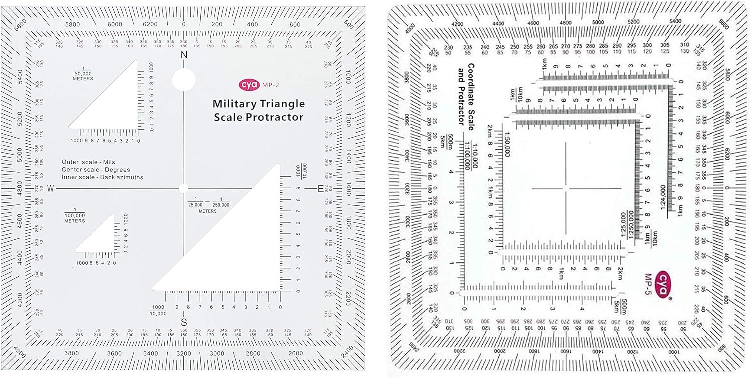 Gotical Military UTM/MGRS Coordinate Scale Map Reading and Land Navigation Topographical Map Scale, Protractor and Grid Coordinate Reader Pairs with Compass and Pace Counter Beads