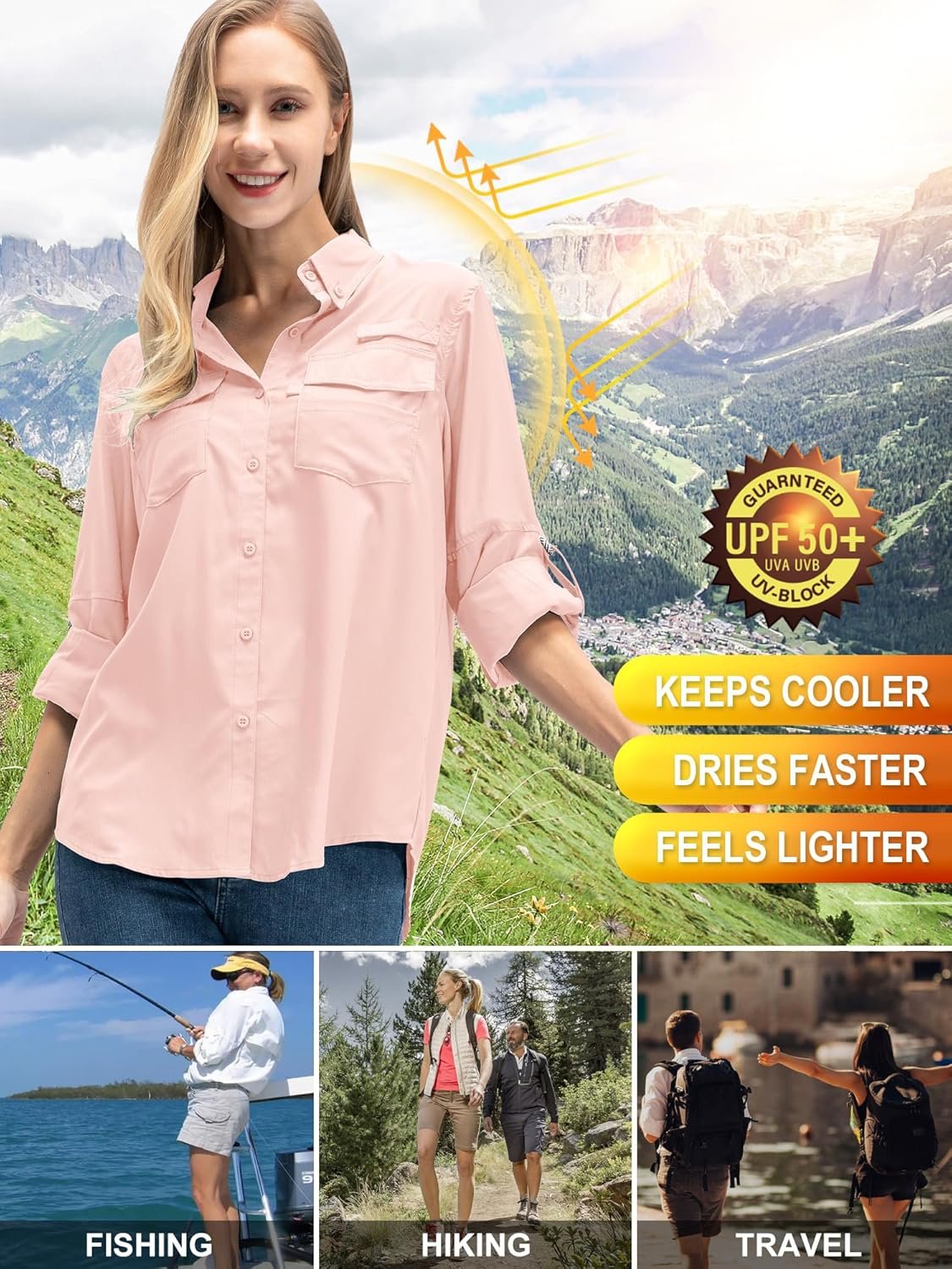 Toomett Womens Safari Shirts quick dry UPF 50 fishing shirts lightweight SPF long sleeve sun protection shirts