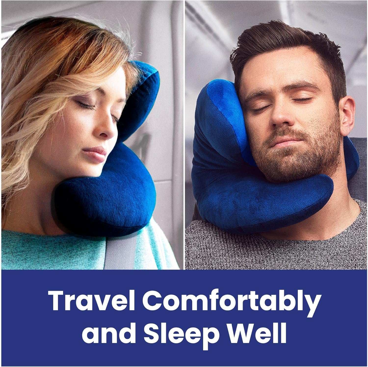 Travel Pillow - British Invention of The Year Winner - Chin Supporting Travel Pillows for Sleeping Airplane - Flight Pillow Supports Your Head, Neck  Chin (Blue)