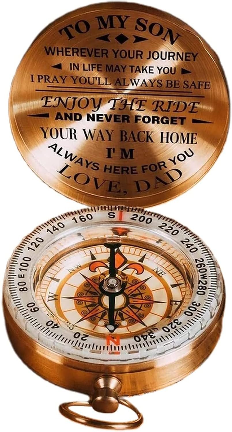 Vintage Multifunctional Luminous Compass Gift - Dad To Son Enjoy the Ride Gift for Boys Men Camping Outdoor Activities Navigation Tool