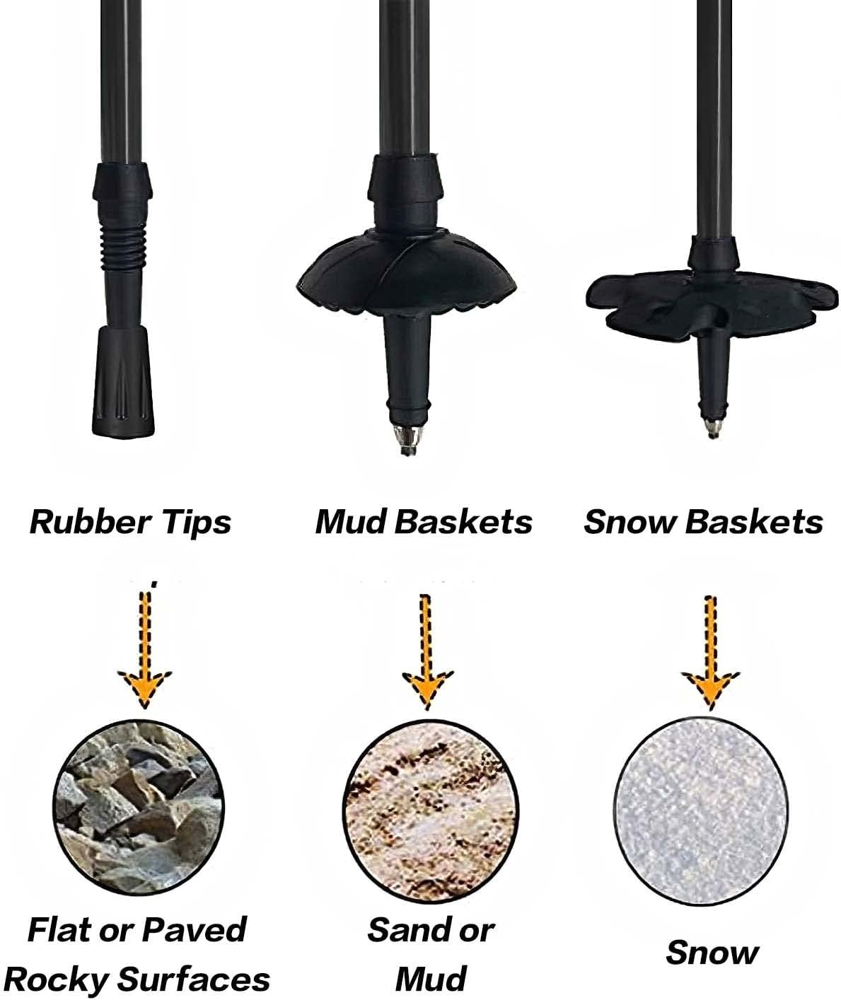 Walking Stick Tips, Trekking Pole Accessories Rubber Tips, Set of 6 Snow Support Mud Support Replacement for Hiking Poles for All Common Trekking Poles, Hiking Sticks, Walking Poles