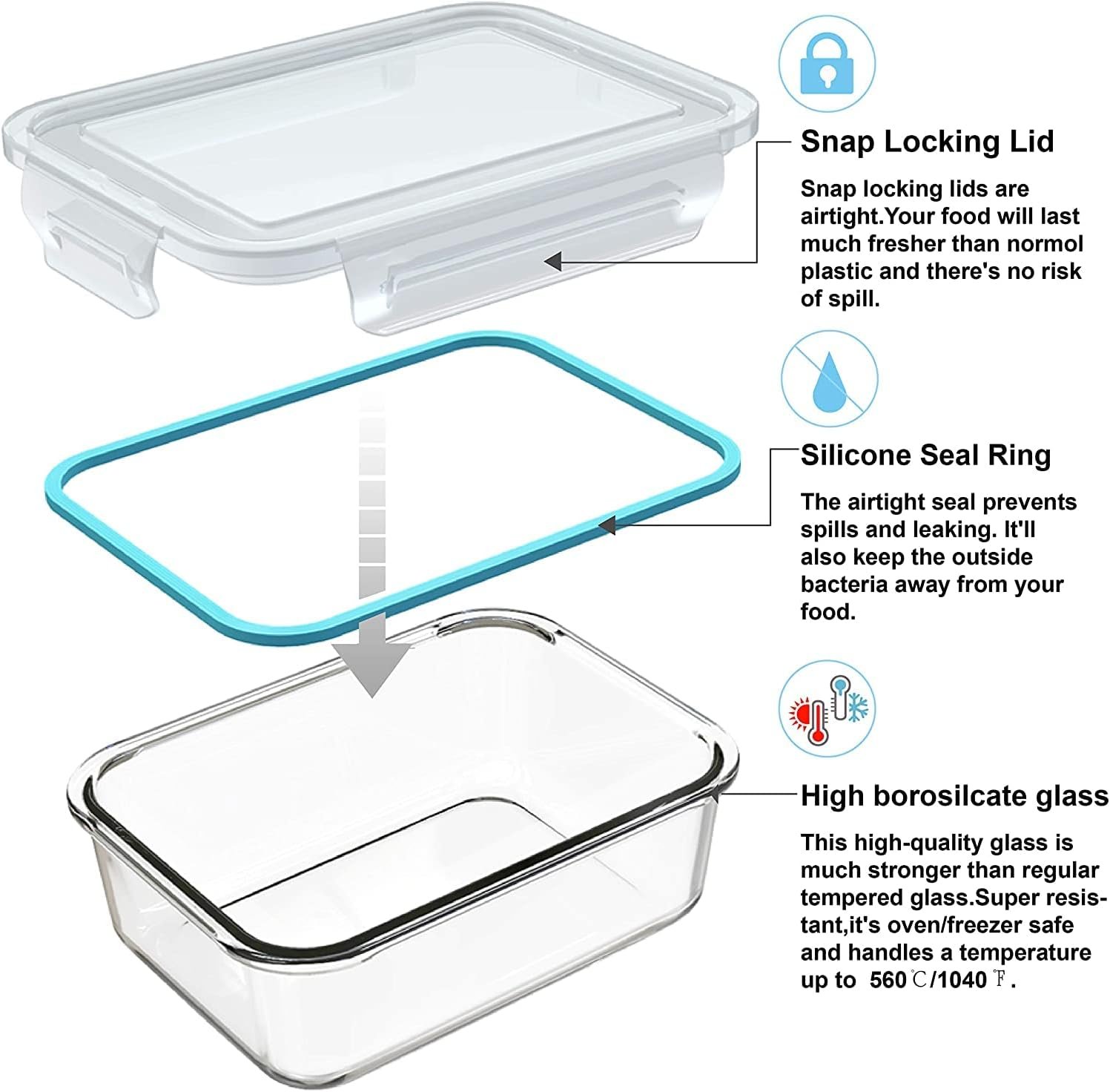 18 Piece Glass Food Storage Containers with Lids, Meal Prep Containers for Food Storage, BPA Free  Leak Proof (9 lids  9 Containers)