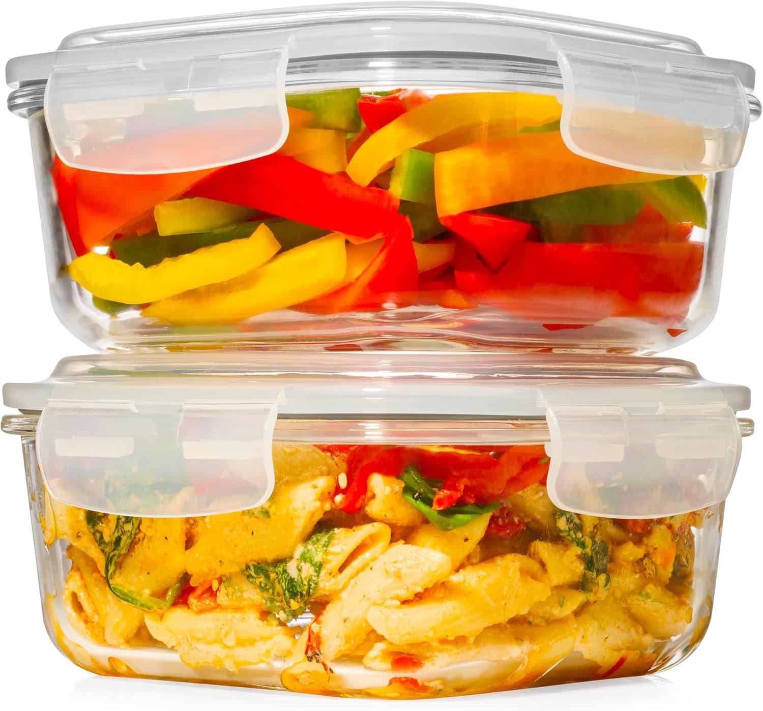 2 LARGE 1200ML / 42 Oz Glass Food Storage Containers w/Airtight Lids - Microwave/Oven/Freezer  Dishwasher Safe - BPA/PVC Free + Leak Proof - Ideal for Baking  Storing food. Keeps Food Fresh longer