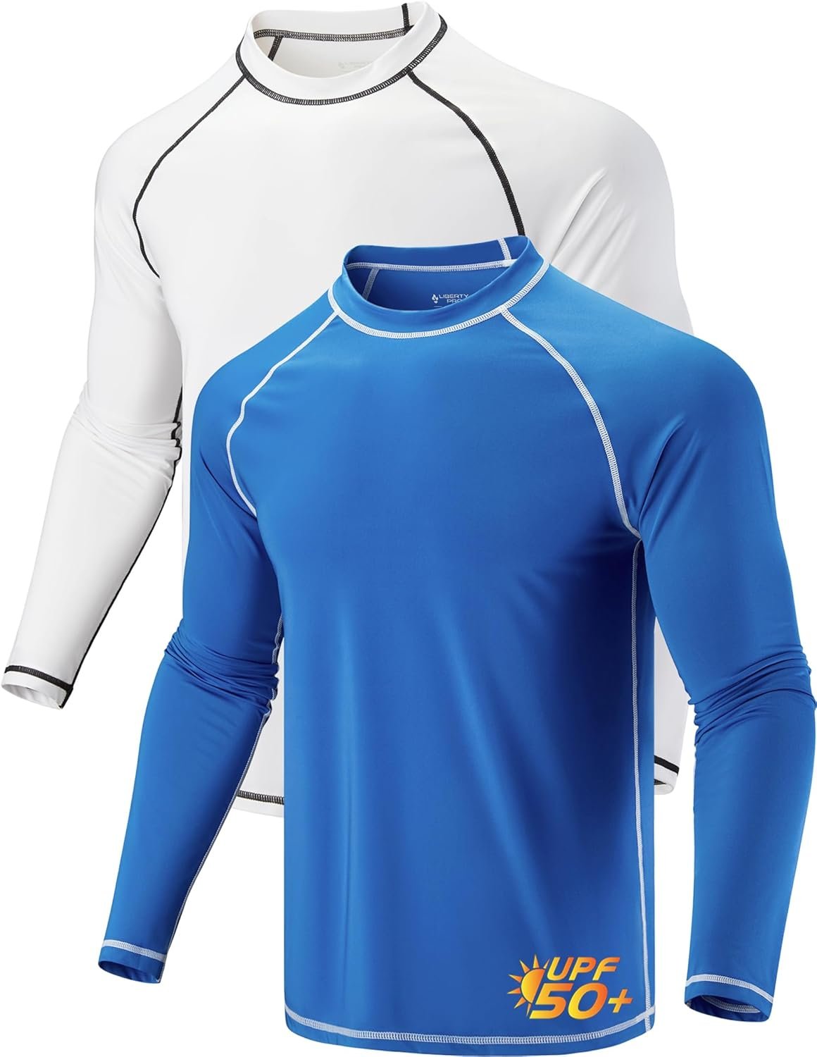 2 Pack Mens Sun Protection Long Sleeve Swim Shirts UPF 50+ Loose Fit Rash Guards Fishing Quick Dry Clothing
