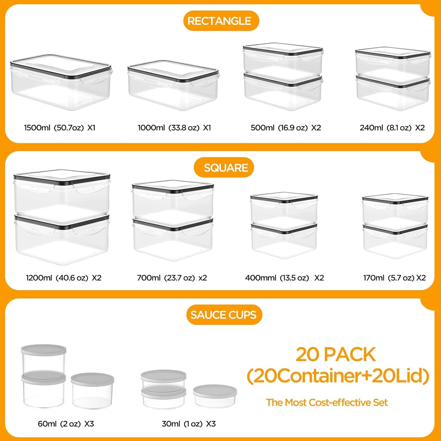 20 PACK Food Storage Containers with Lids Airtight, Larger Leakproof Plastic Meal Prep Containers Stackable Reusable for Kitchen Organization storage with Labels  Pen, BPA-Free, Microwave Safe