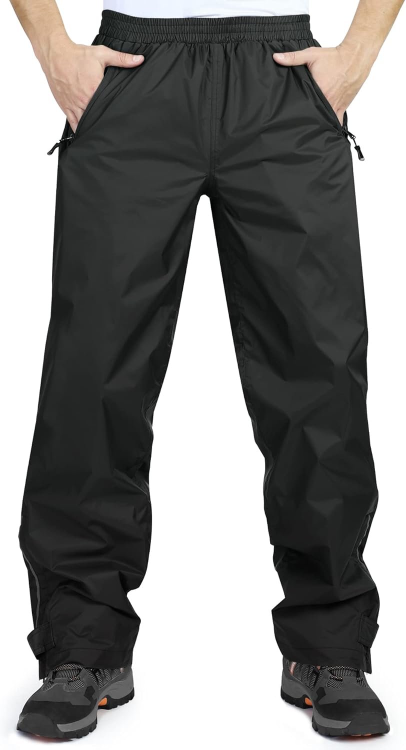 33,000ft Mens Rain Pants, Waterproof Rain Over Pants, Windproof Outdoor Pants for Hiking, Fishing