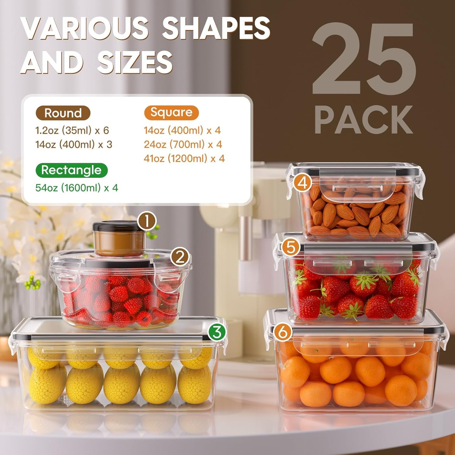 50 PCS Food Storage Containers with Lids Airtight, Extra Large to Small Containers-Total 581.2oz, Kitchen Organization, Stackable, BPA-Free, Leak-Proof, Labels  Marker Pen