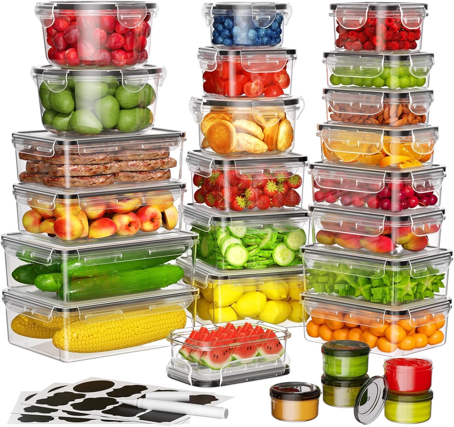 52 Pcs Larger Food Storage Containers with Lids Airtight (26 Containers  26 Lids), Meal Prep Container for Pantry  Kitchen Organization, BPA-Free, Leak-Proof with Labels  Marker Pen