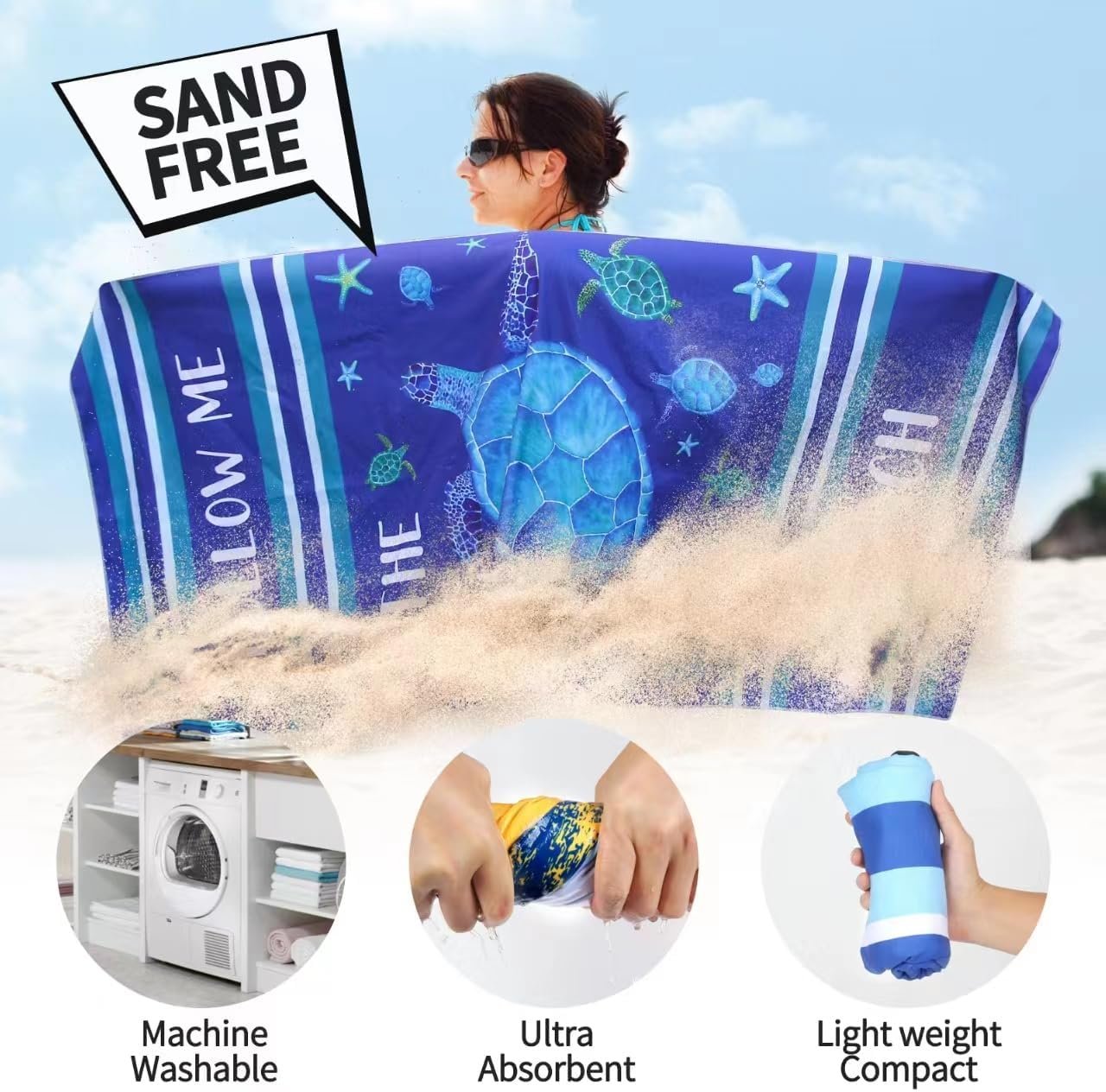 6 Pack Microfiber Oversized Lightweight Beach Towel for Adults Women Men, Reversible 71 x 32 XL Extra Large Thin Quick Dry Sand Free Pool Towels for Travel Sport Swimming Camping Picnic Yoga Gym