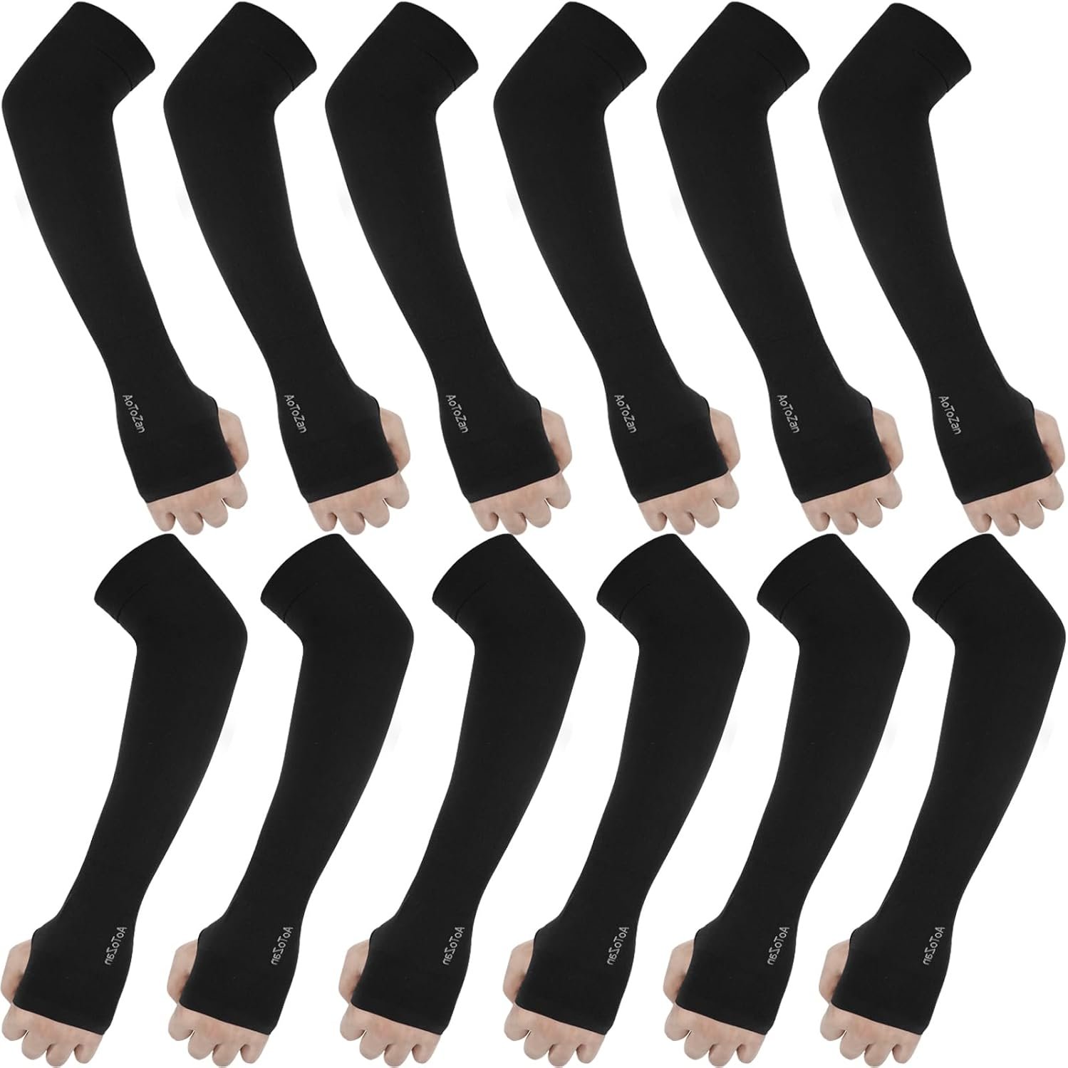 6 Pairs Black Arm Sleeves for Men Women UPF50+ UV Protection Cooling Sun Sleeves Sports Compression Sleeves to Cover Arms with Thumb Hole
