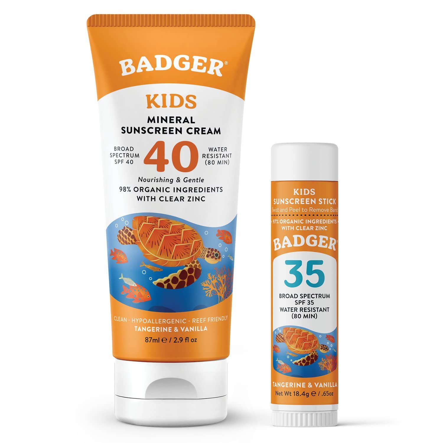 Badger Kids Sunscreen Cream SPF 40, Organic Mineral Sunscreen Kids Face  Body with Zinc Oxide, Reef Friendly, Broad Spectrum, Water Resistant, 2.9 fl oz