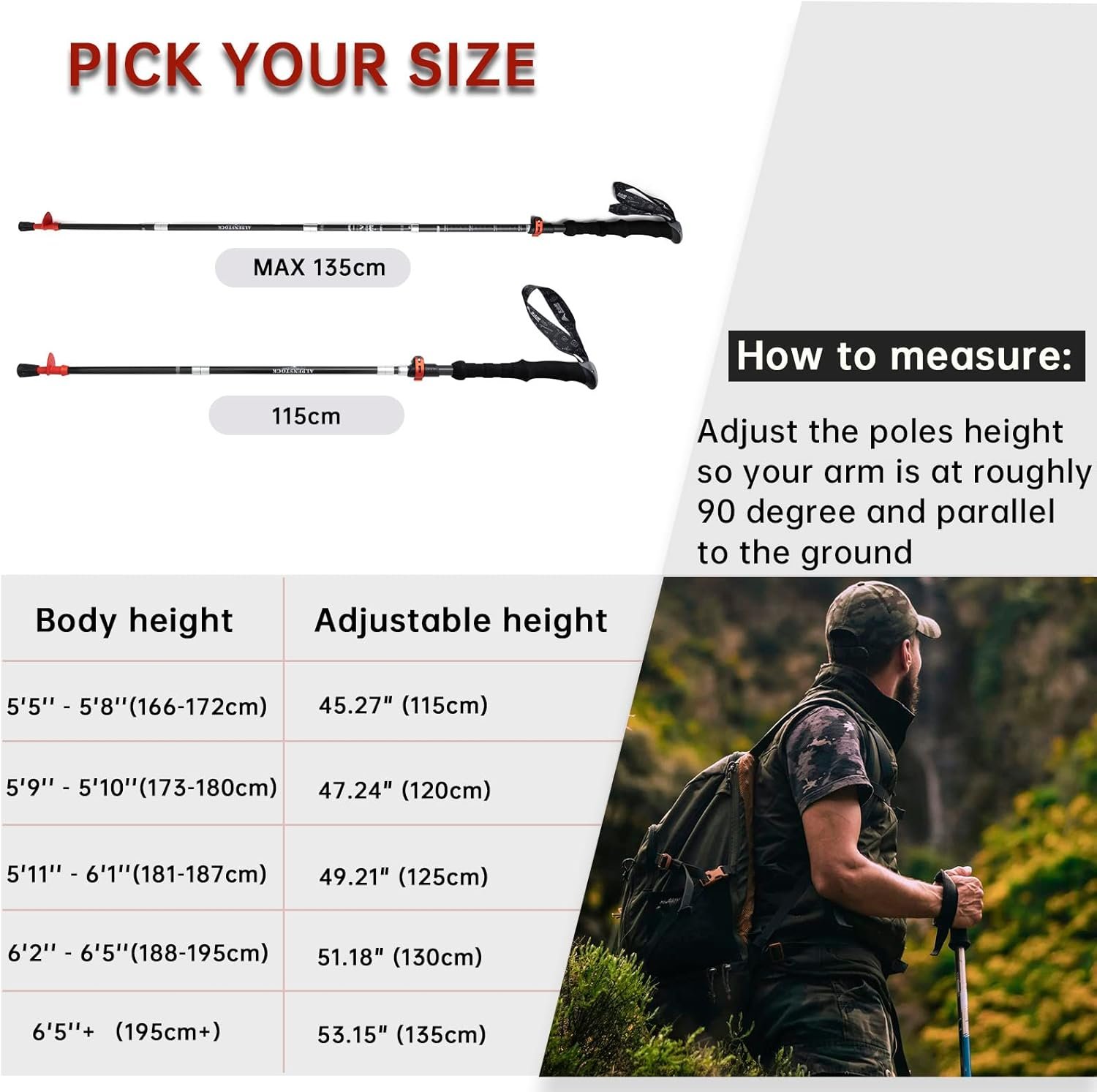 BISINNA Carbon Fiber Trekking Poles Collapsible Walking Sticks Hiking Folding Poles Quick Lock for Women and Men Hiking Mountaining Backpacking Camping 2pc