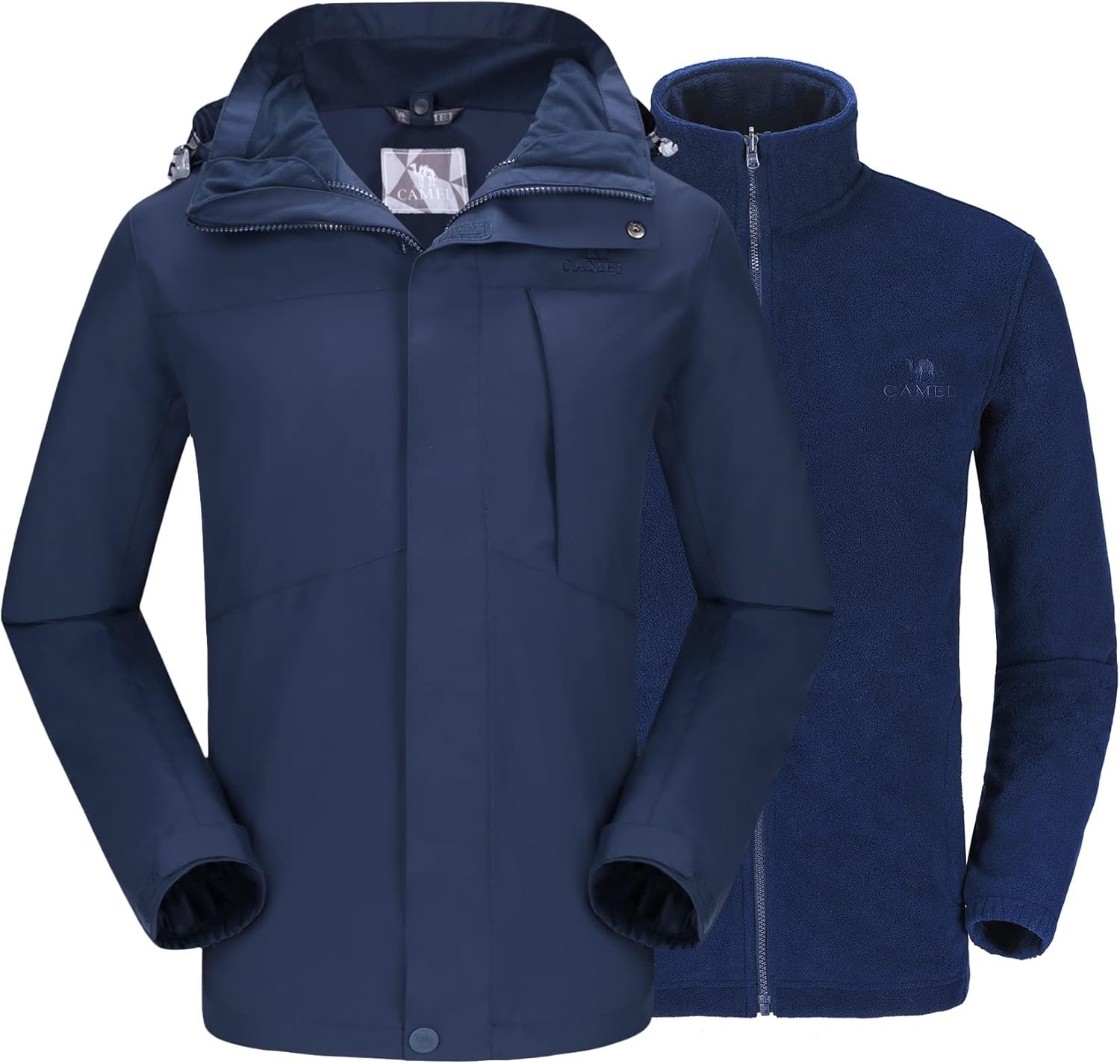 CAMELSPORTS Mens Mountain Ski Jacket 3 in 1 Waterproof Winter Jacket Warm Snow Jacket Hooded Rain Coat Windproof Winter Coat