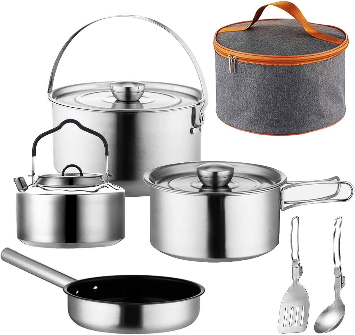 Camping Cookware Set,Camping Cooking Set,304 Stainless Steel Camping Pots and Pans Set,Campfire Cooking Equipment with Travel Tote Bag for Camping Outdoor Kitchen Cooking Picnic and RVs for 4-6