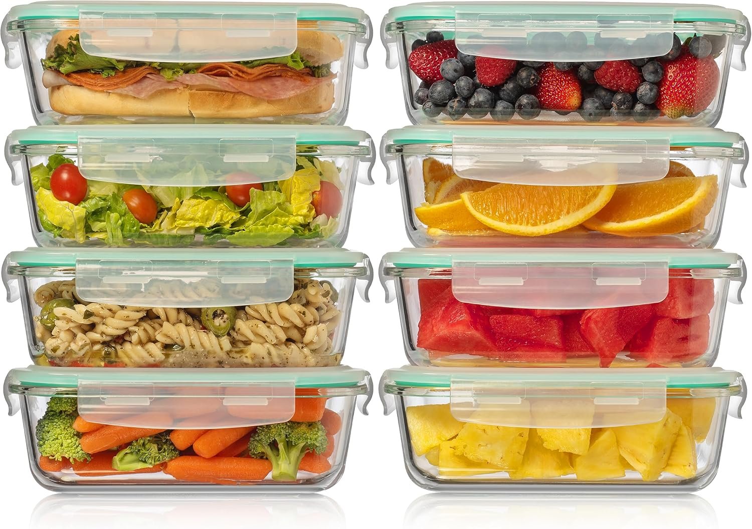 Fusion Gourmet 8 Pack 35 oz Glass Storage Containers with Lids - Airtight, Leakproof, Oven, Microwave  Freezer Safe, Stain  Odor Resistant, Reusable Meal Prep Containers (16-Piece)