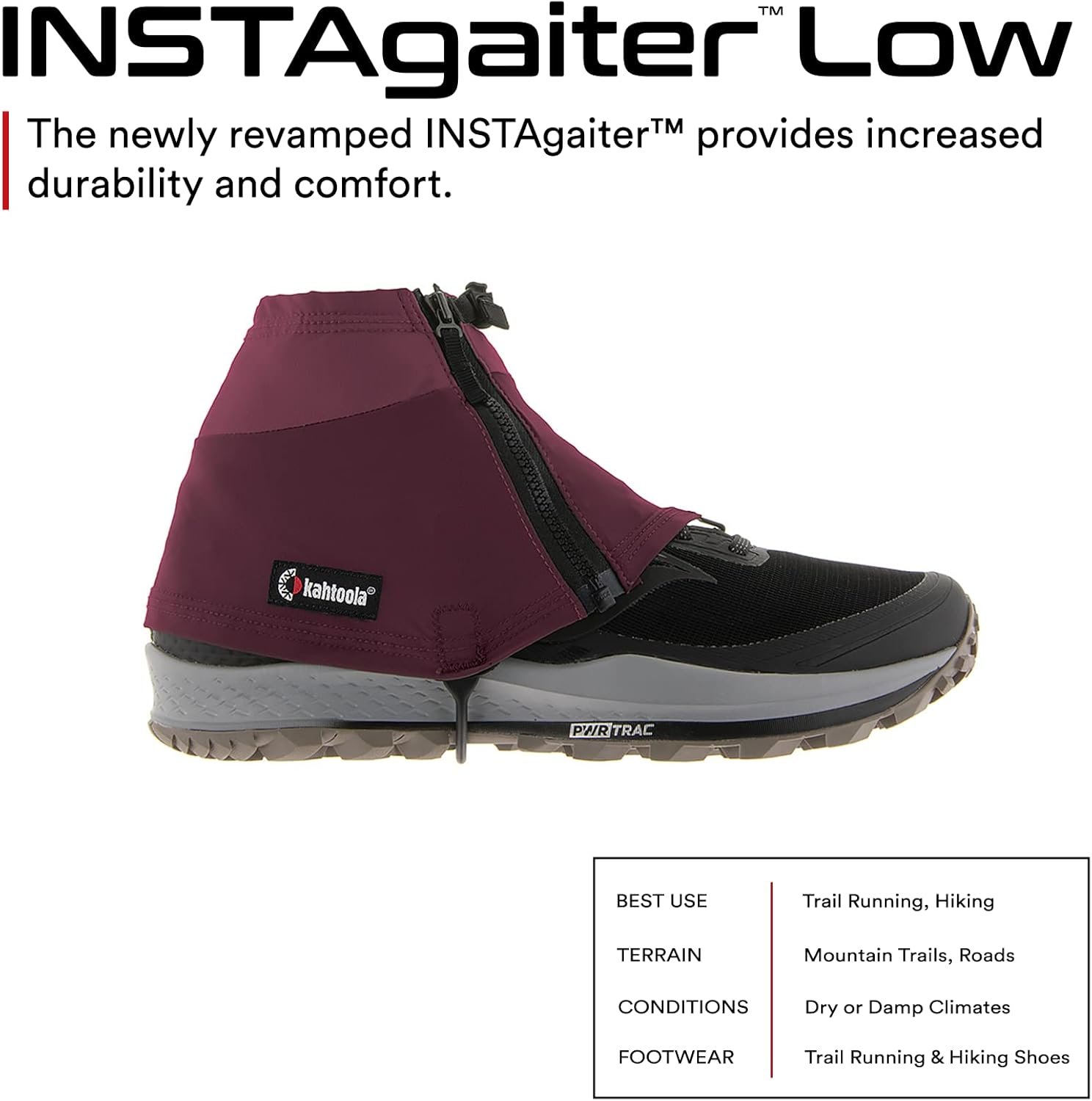 Kahtoola INSTAgaiter Low Gaiters for Hiking, Trail Running, Mountaineering, Hunting, Rocky Terrain, Mud, Snow  Ice