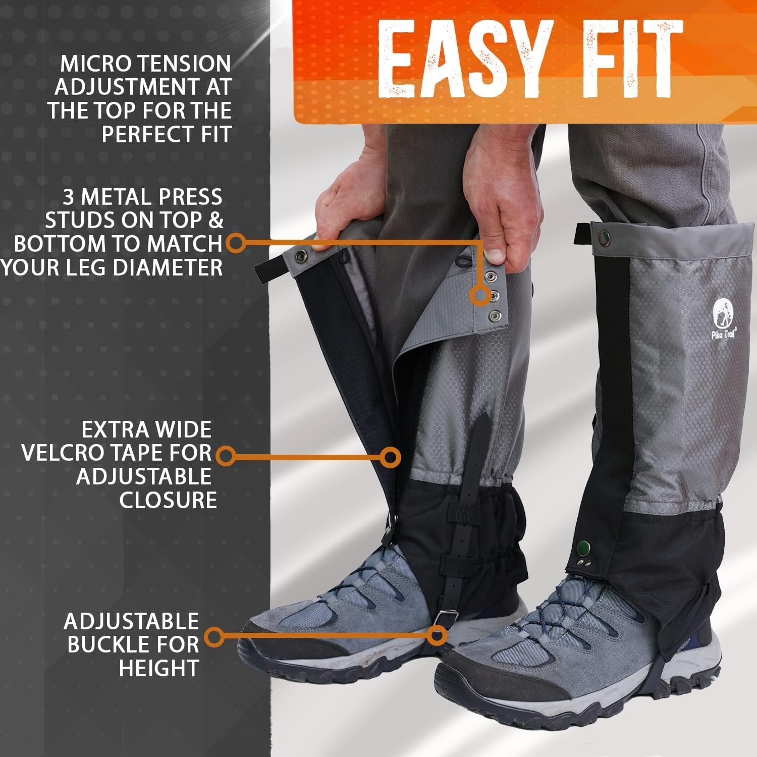 Pike Trail Waterproof Adjustable Leg Gaiters: for Hiking in Mud, Sand, and Snow - Hunting, Mountain Climbing, or Snowshoeing