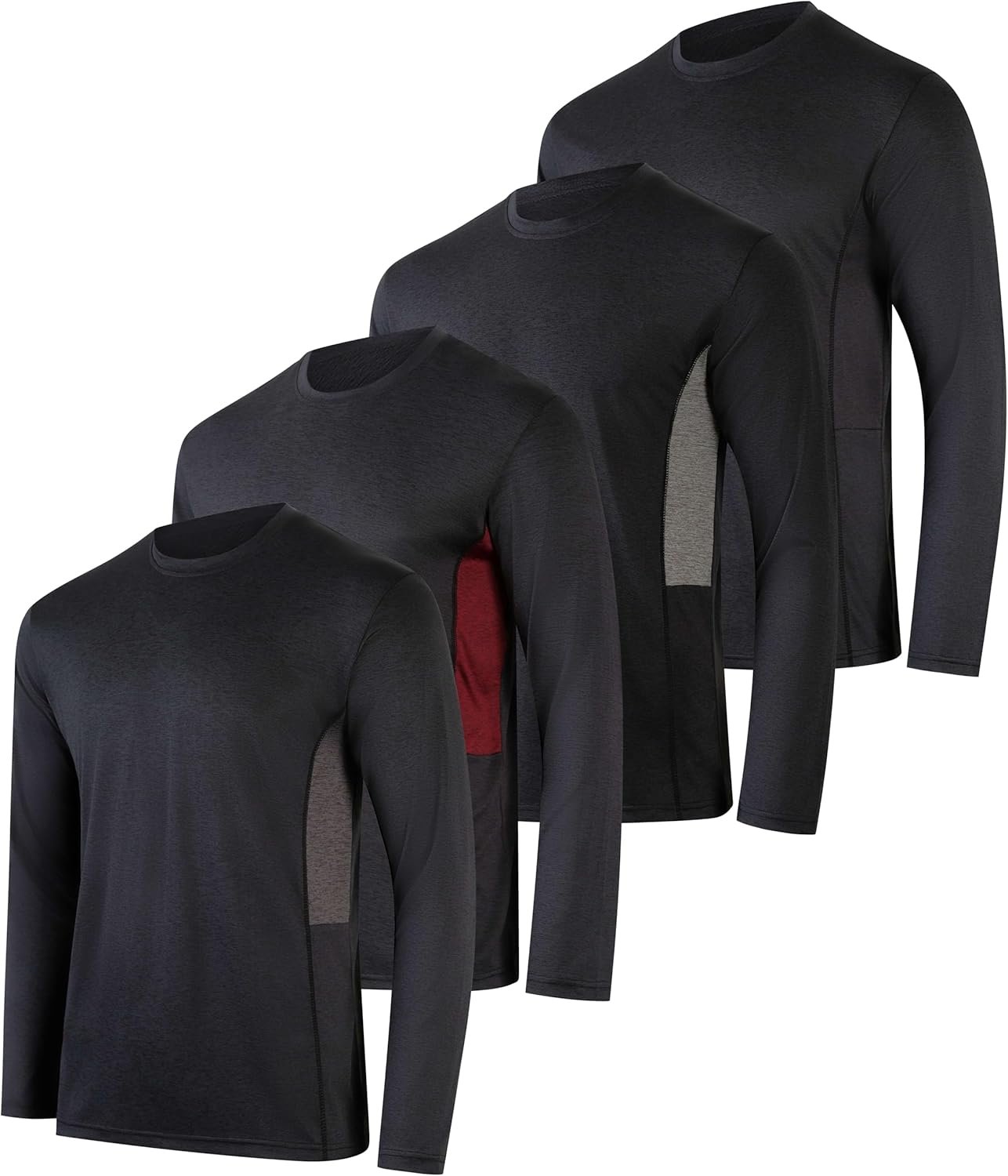 Real Essentials 4 Pack: Mens Dry-Fit UV Moisture Wicking UPF 50+ SPF Sun Protective Fishing Hiking Active Long Sleeve Shirt