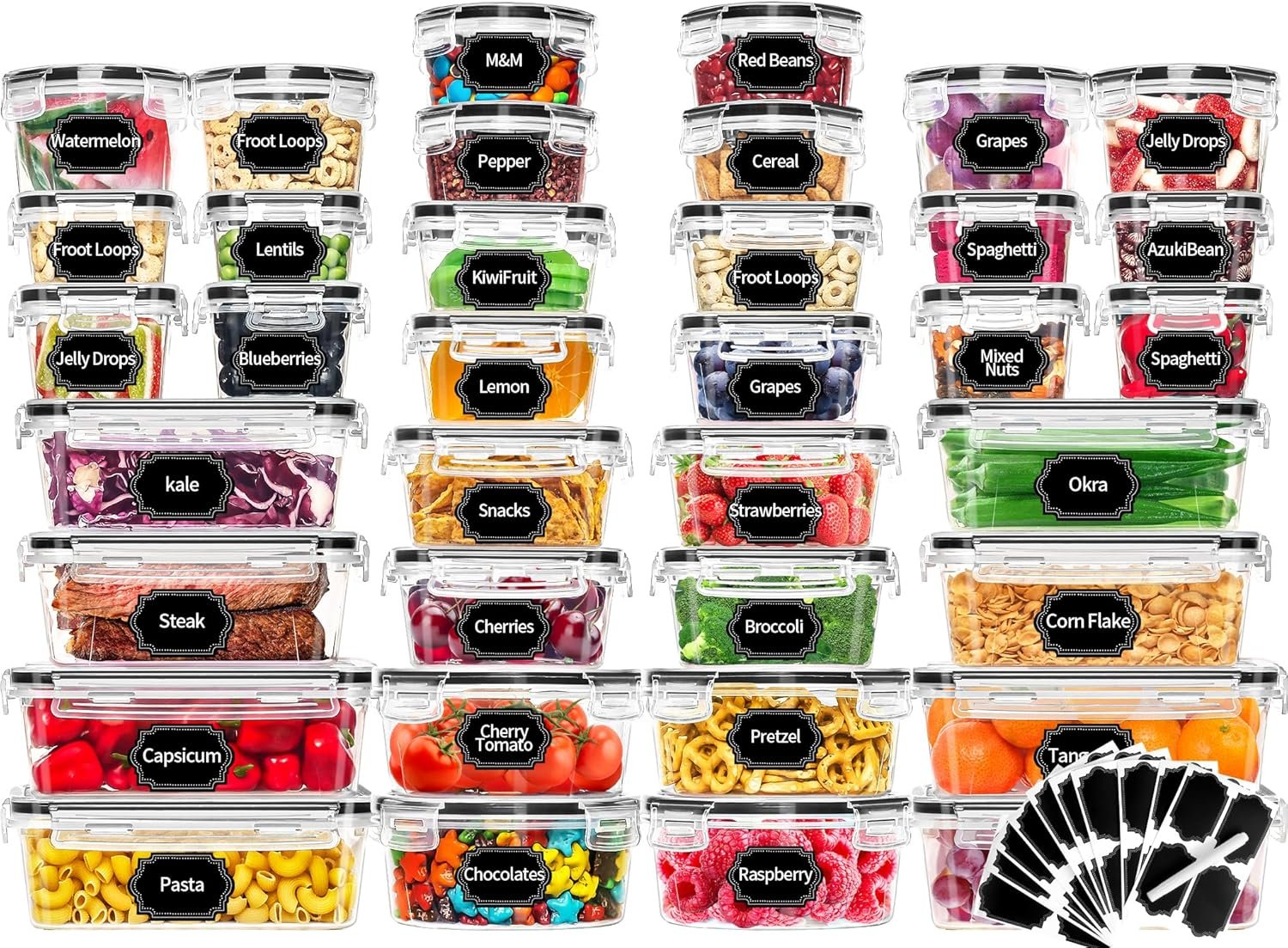 Skroam 72 piece Food Storage Containers Set with Airtight Lids (36 Containers  36 Lids), Plastic Leak-Proof Kitchen Storage Containers for Pantry Organizers and storage - Meal Prep, Lunch Containers