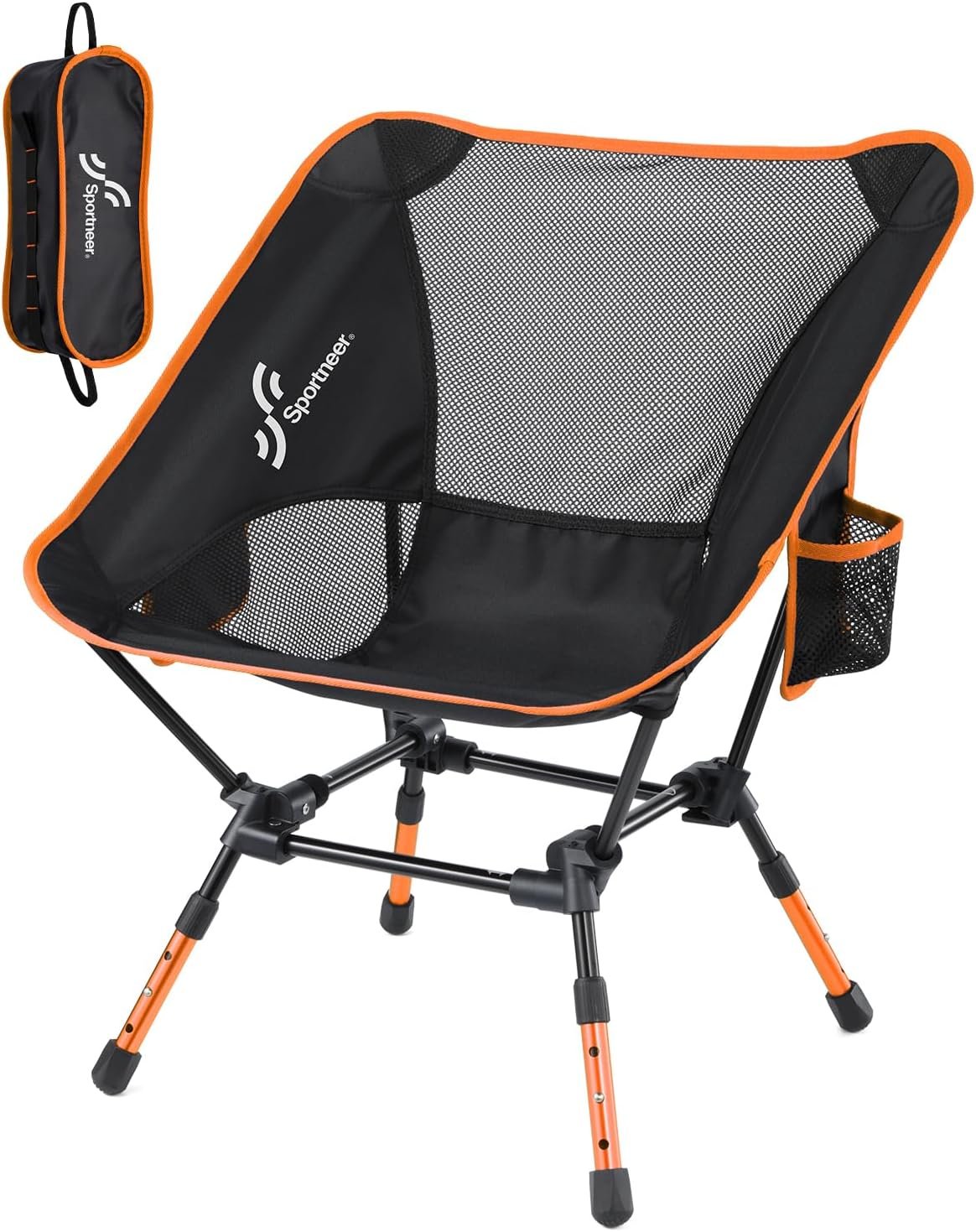 Sportneer Camping Chairs: 3 Heights Adjustable Folding Chairs for Outside with 2 Side Pockets - Compact  Portable Lawn Chairs for Backpacking, Camping, Hiking, Picnic and Travel (1, Orange)