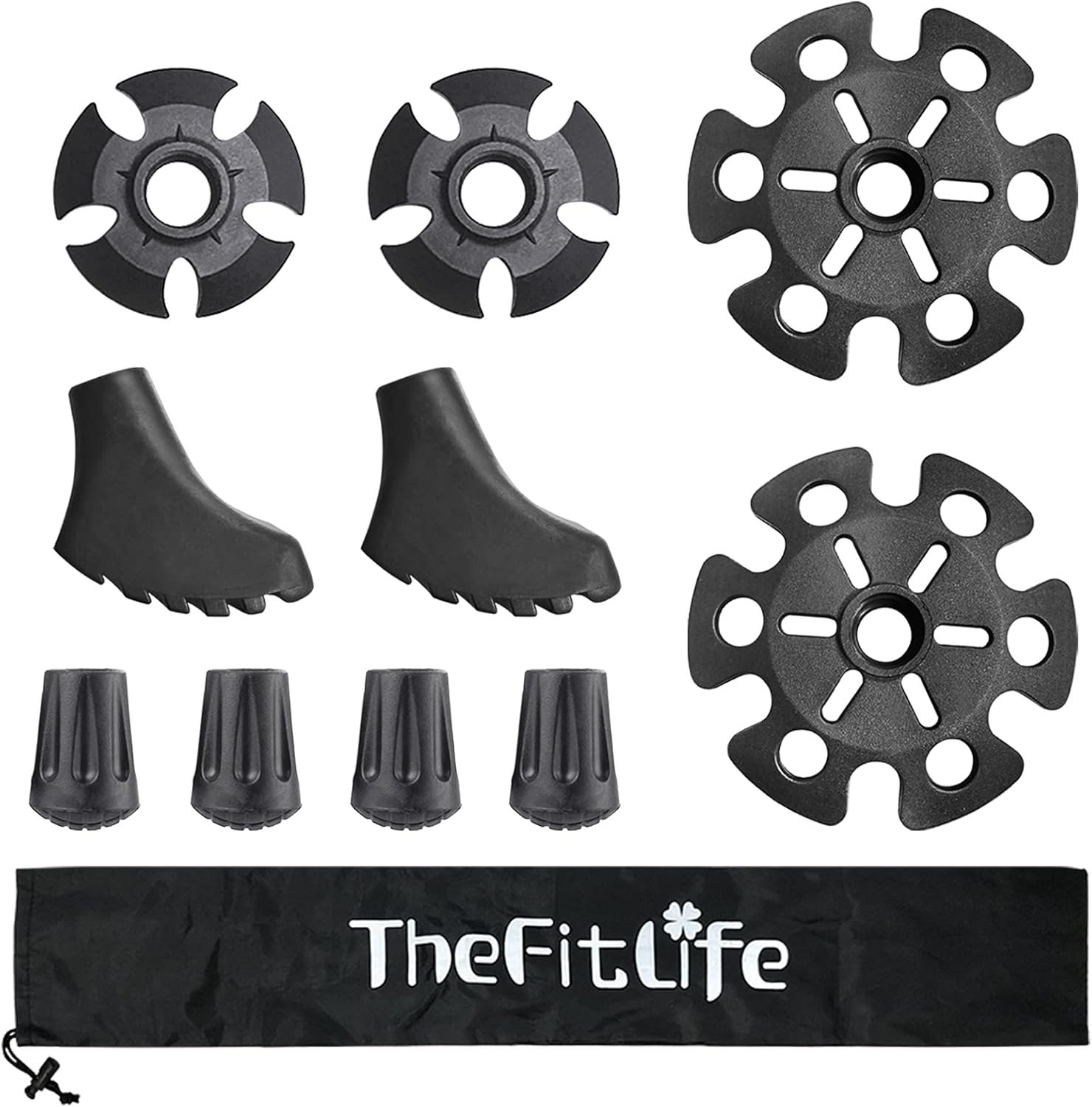 TheFitLife Trekking Poles Accessories Set - Rubber Replacement Pole Tip Protectors Fit Most Standard Hiking, Walking Poles with 11mm Hold Diameter (Black Set.2)