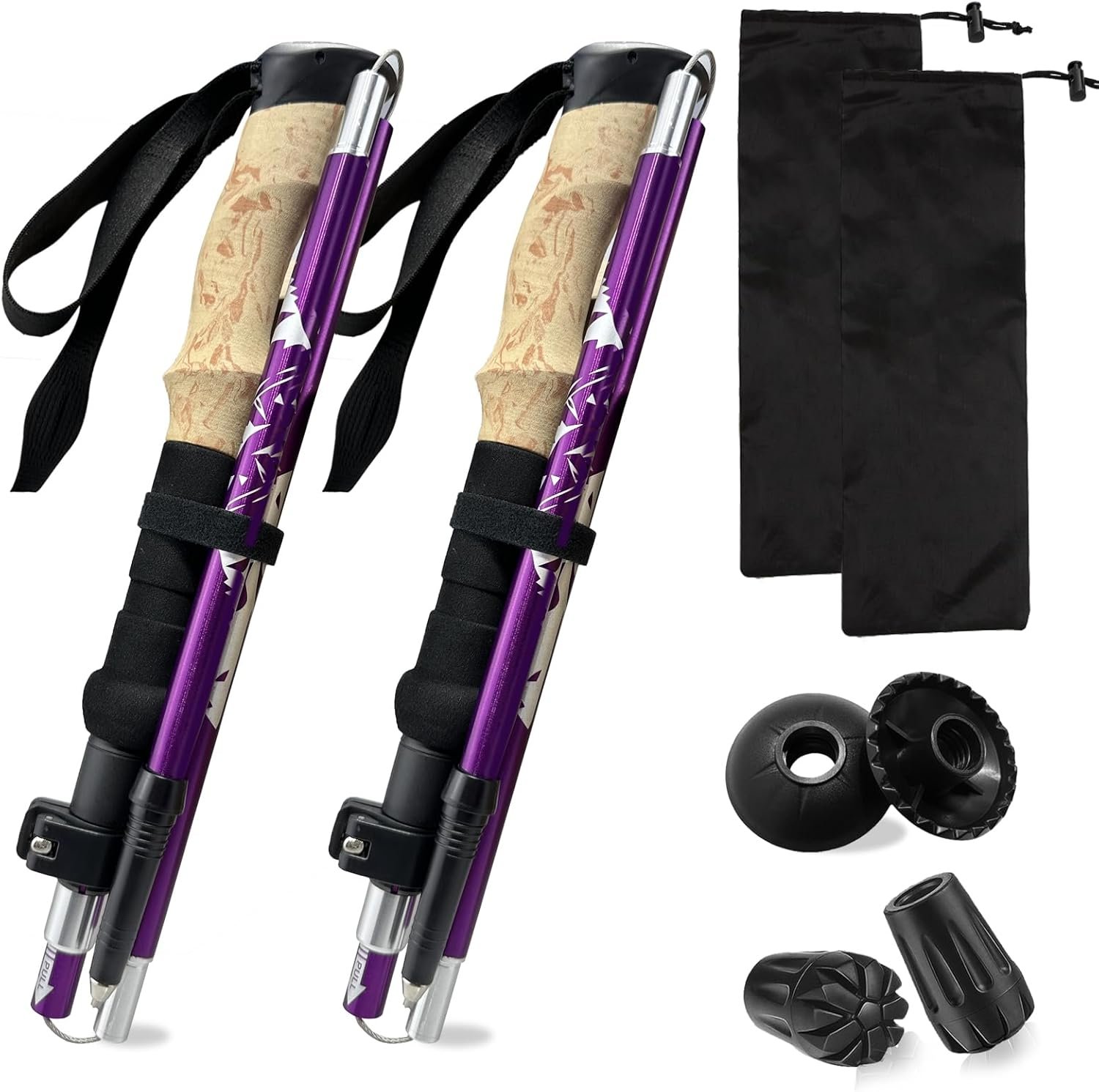 Trekking Poles-2PC Collapsible Lightweight Hiking Sticks, 7075 Aluminum Walking Poles for Backpacking Gear，Women Men, Hiking, Camping, Climbing (Purple)