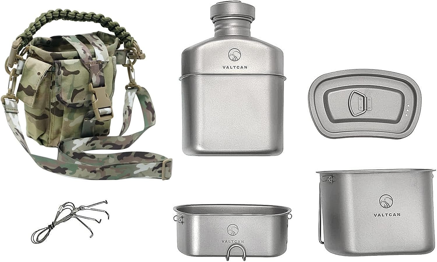 Valtcan Titanium Canteen Military Mess Kit 1100ml 37oz Capacity with 750ml and 400ml cookware Cups