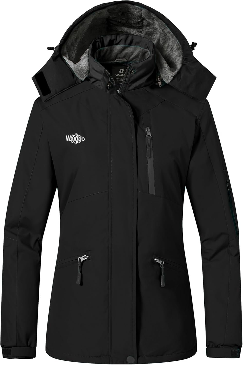 Wantdo Womens Mountain Waterproof Ski Jacket Hooded Winter Snow Coat Insulated Parka Fleece Rain Jacket