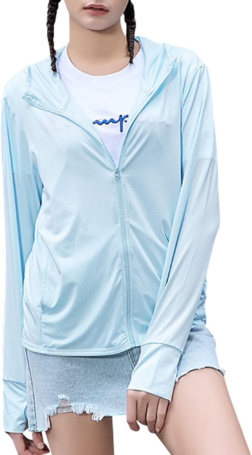 Womens UPF 50+ UV Sun Protection Clothing Zip Up Lightweight Hoodie Hiking Sun Shirt