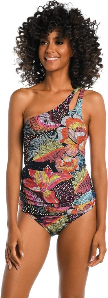 La Blanca Womens Standard One Shoulder Keyhole Tankini Swimsuit Top