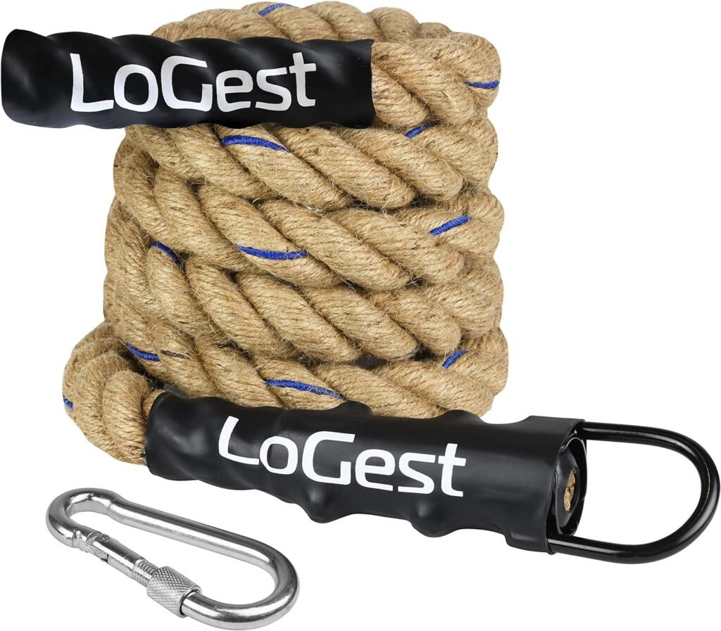 Logest Climbing Rope - Indoor and Outdoor Workout Rope 1.5” Diameter - 10 15 20 25 30 50 Feet 6 Lengths Available Perfect for Homes Gym Obstacle Courses Rope for (Heavy-Duty Metal Hook, 10FT)