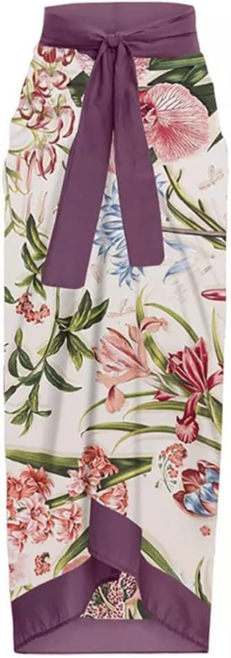 Womens 2 Pieces Sarong Swimsuit Set Sleeveless Floral Print Swimwear with Cover Up Bathing Suits Beachwear