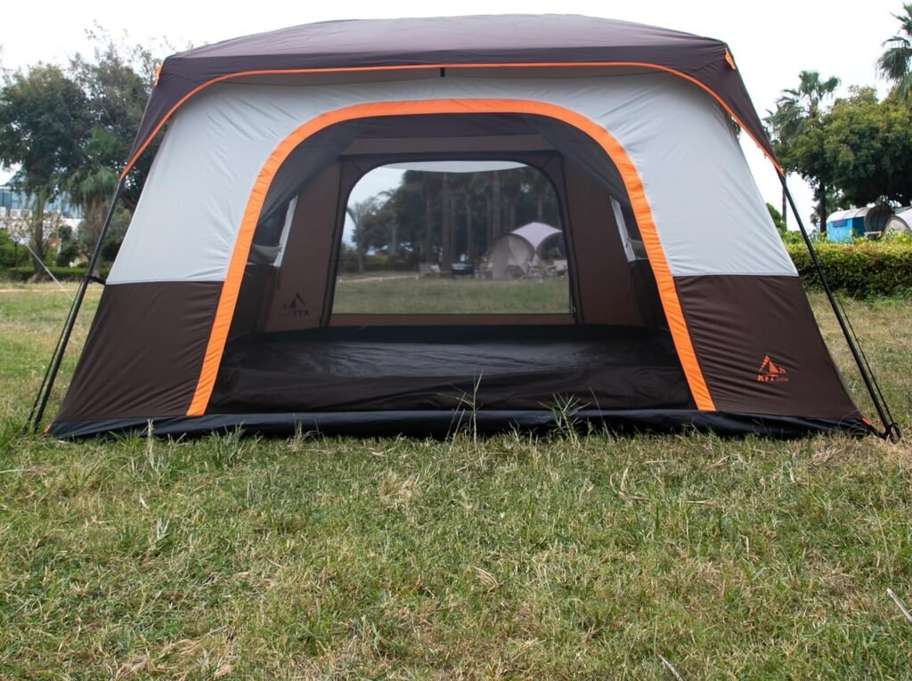 KTT Extra Large Tent 12 Person(Style-B),Family Cabin Tents,2 Rooms,Straight Wall,3 Doors and 3 Windows with Mesh,Waterproof,Double Layer,Big Tent for Outdoor,Picnic,Camping,Family Gathering