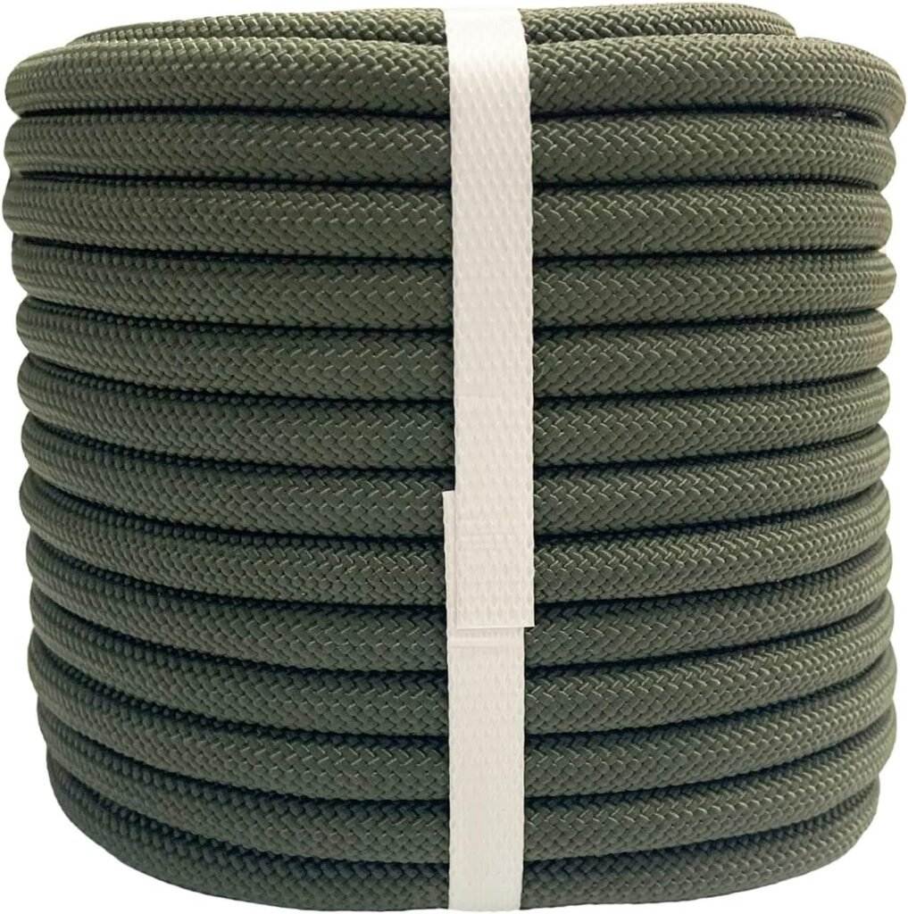 YUZENET Braided Polyester Arborist Rigging Rope (3/8 inch X 100 feet) High Strength Outdoor Rope for Rock Climbing Hiking Camping Swing, ArmyGreen