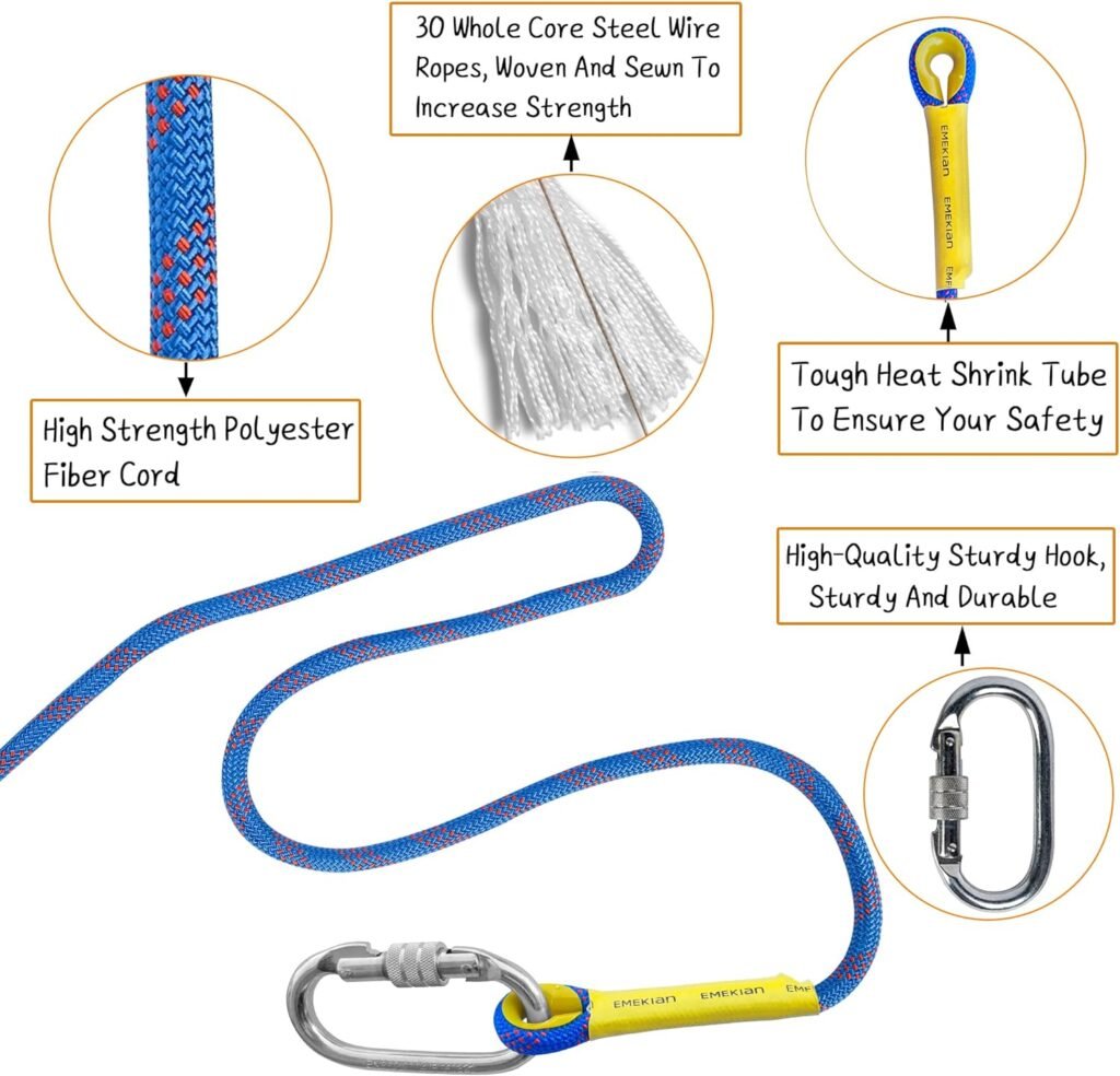 10mm/12mm Outdoor Climbing Rope, Indoor Workout Rope, Static Rock Escape Rope with Non-Slip Gloves for Ice Climbing Equipment, Fire Safety Rescue Rope