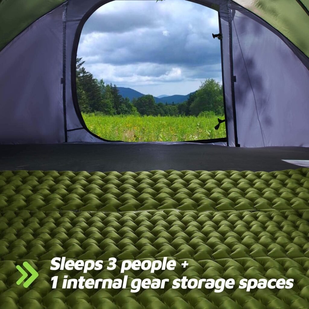 4 Person Easy Pop Up Tent,9.5’X6.6’X52,Waterproof, Automatic Setup,2 Doors-Instant Family Tents for Camping, Hiking  Traveling