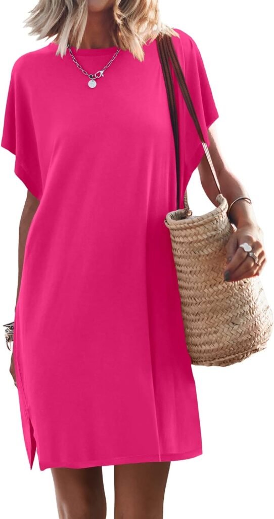 ANRABESS Women’s Summer Short Sleeve T-Shirt Dress Casual Loose Slit Beach Mini Dress Tunic Top