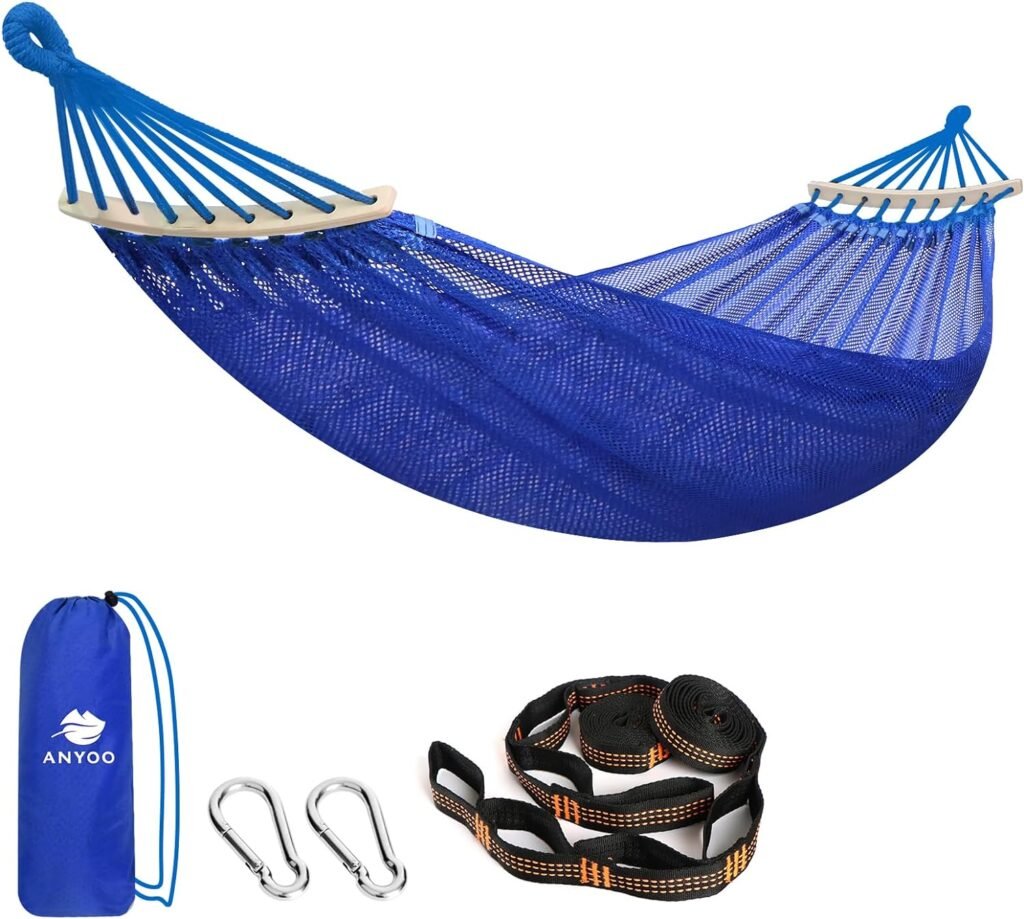 Anyoo Camping Hammock Breathable Mesh Hammock with Spreader Bar Portable Outdoor/Indoor Hammocks with Travel Bag Durable Hammock Up to 450lbs with Tree Straps for Hiking Backpacking Backyard