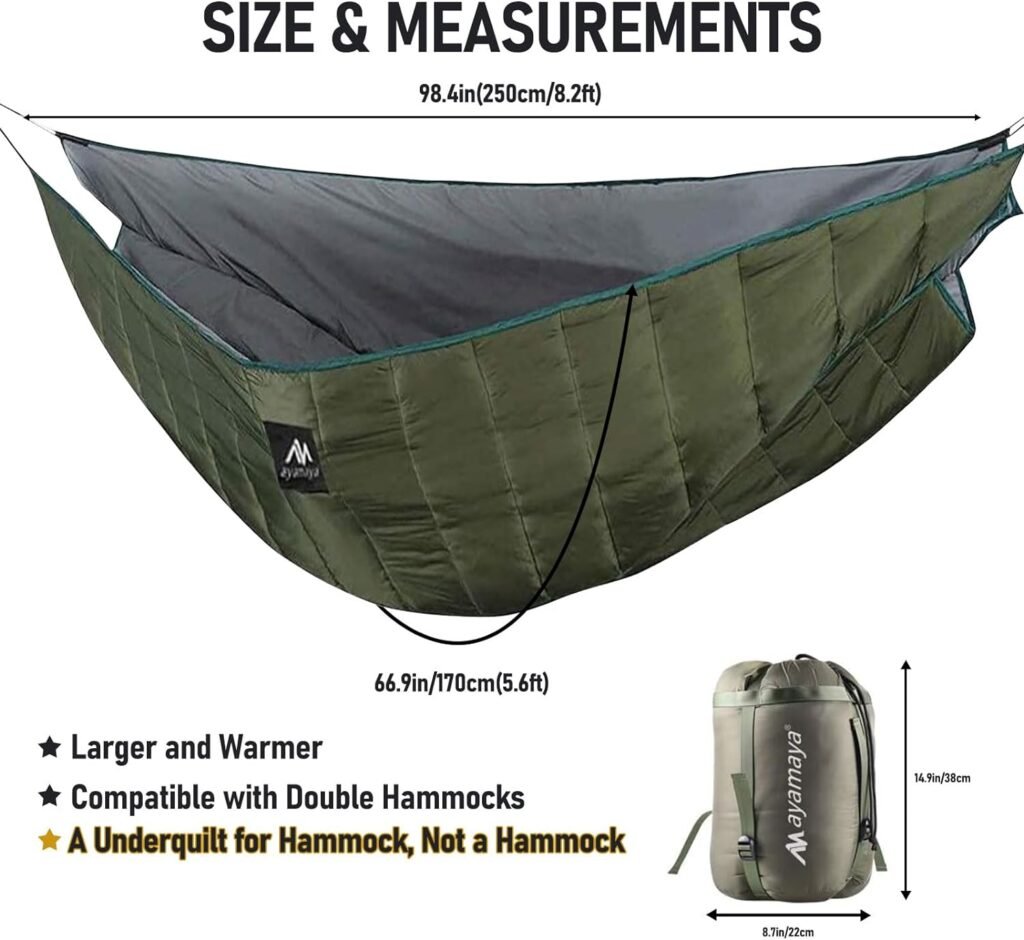 AYAMAYA Single  Double Hammock Underquilt Full Length Big Size Under Quilts for Hammocks, Camping Backpacking Essential, Winter Cold Weather Warm UQ Blanket Bottom Insulation