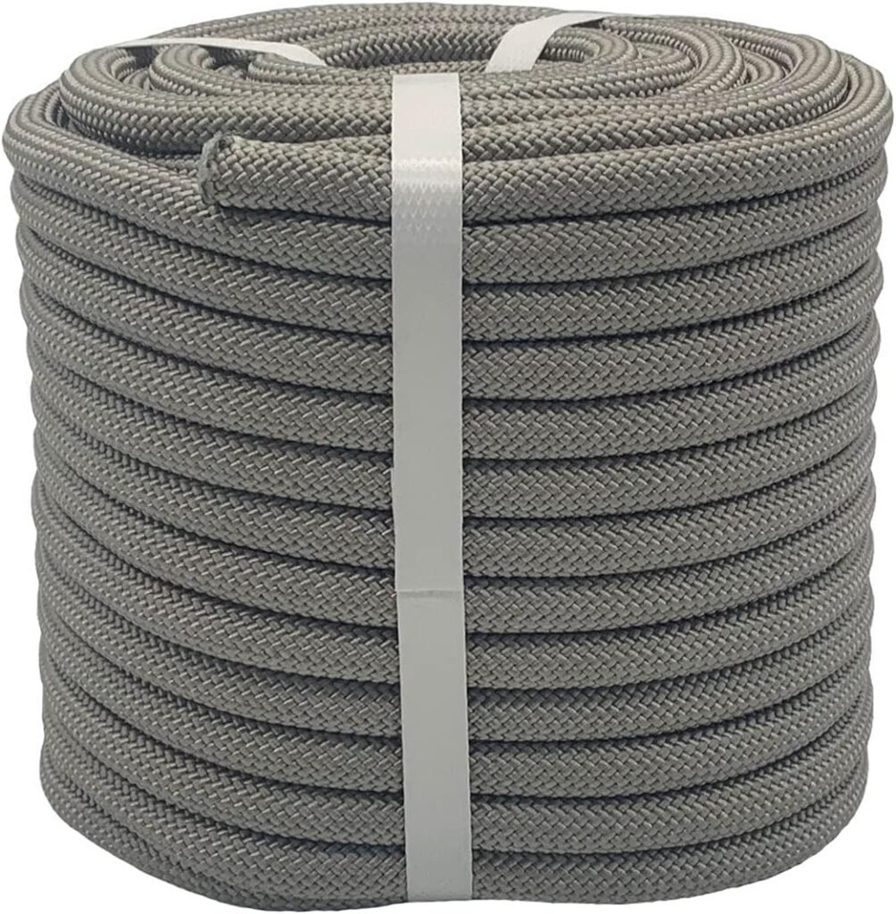 Braided Polyester Arborist Rigging Rope (3/8 inch X 100 feet) High Strength Outdoor Rope for Rock Climbing Hiking Camping Swing, Gray