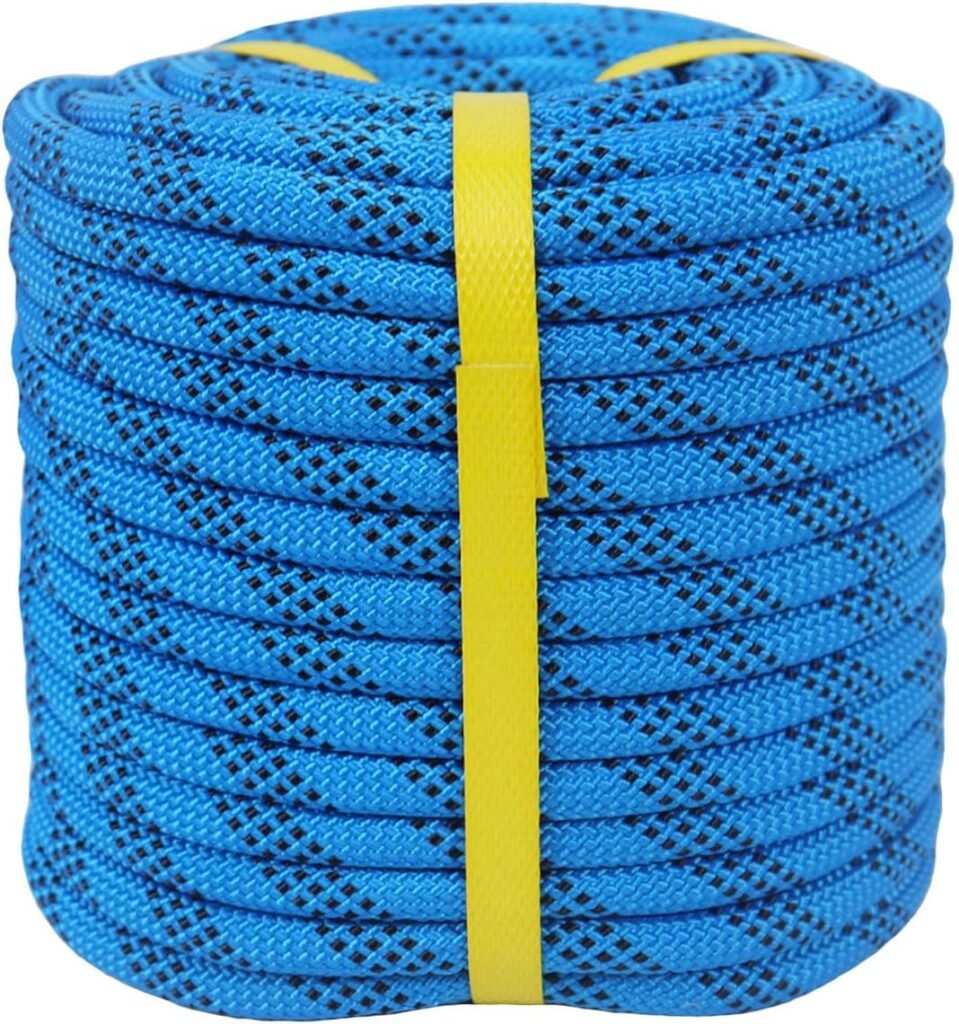 Braided Polyester Arborist Rigging Rope (3/8 inch X 100 feet) High Strength Outdoor Rope for Rock Climbing Hiking Camping Swing, Blue/Black