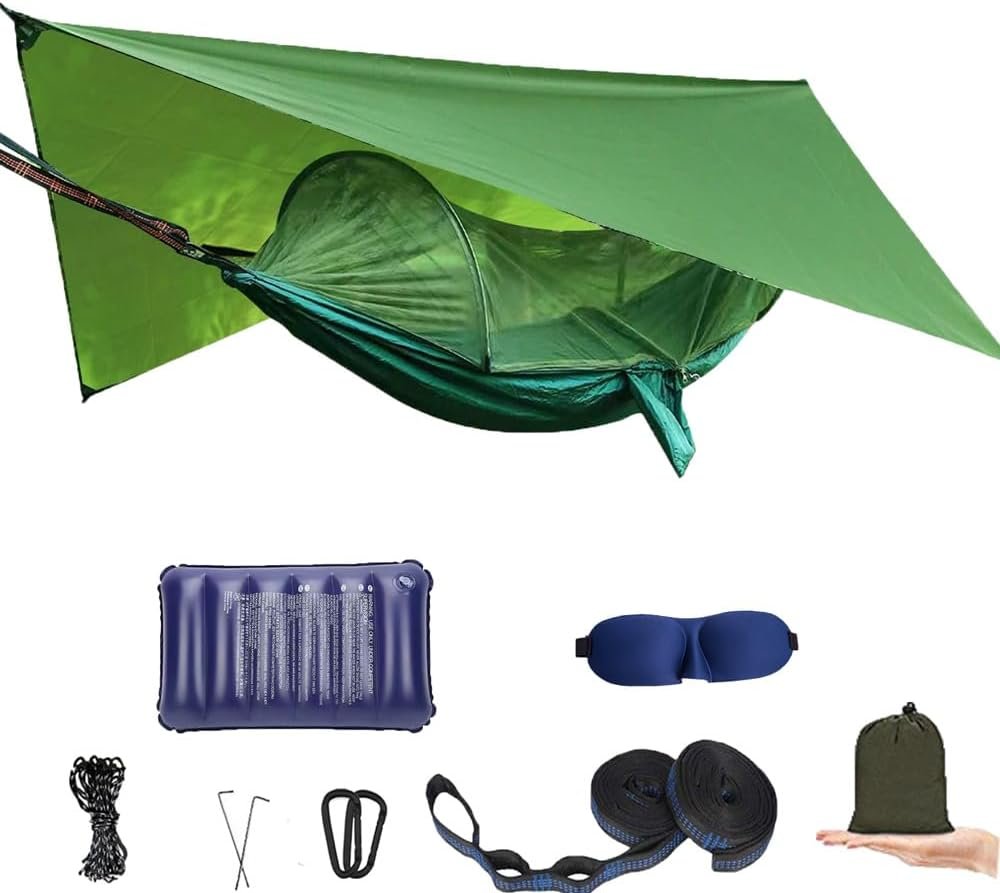 Camping Hammock with Mosquito Net and Rain Fly - Travel Hammock Bug Net - Hammock Tent for Outdoor Hiking Backpacking Travel Camping Accessories and Camping Gear…