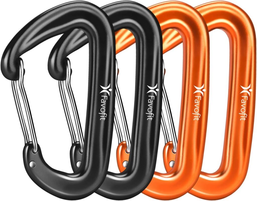 Carabiner Clips, 4 Pack, 12KN (2697 lbs) Heavy Duty Caribeaners for Camping, Hiking, Outdoor and Gym etc, Small Carabiners for Dog Leash and Harness, Black and Orange