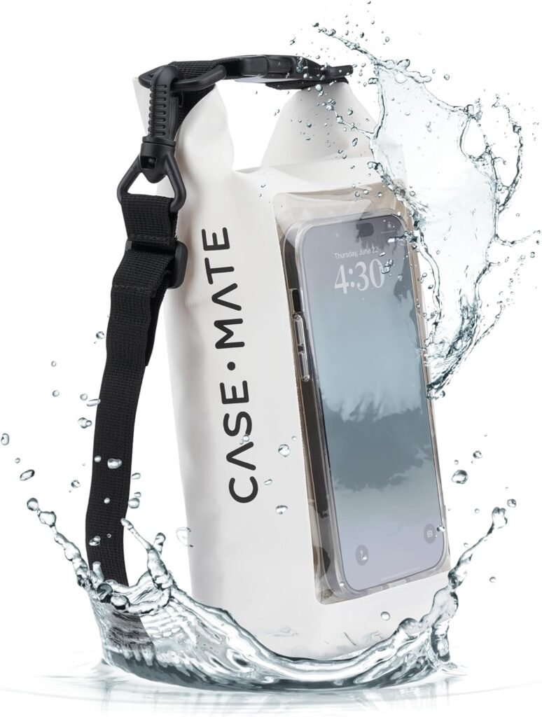 Case-Mate Beach Phone Bag - IP68 Waterproof Dry Bag 2L - Roll Top Waterproof Pool Bag with Phone Case/Pouch - Boating and Kayak Accessories - Essentials for Swimming Beach and Travel - Sand Dollar