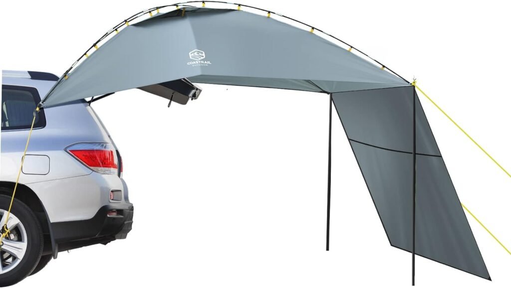 Coastrail Outdoor Car Canopy Sun Shade with Side-Wall, SUV Awning Car Rear Tent Portable Camping Shelter for Tent Campers, Sun Shelter Attach to Truck Van RV Jeep,Grey,Extra Large