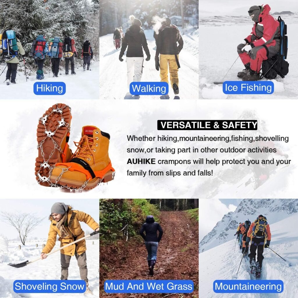 Crampons Ice Cleats Traction Snow Grips Traction Cleats System Safe with Tear-Resistant Gasket Protect for Hiking Fishing Jogging Mountaineering Walking