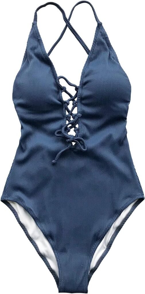 CUPSHE Womens Solid Color V Neck Lace Up One Piece Swimsuit